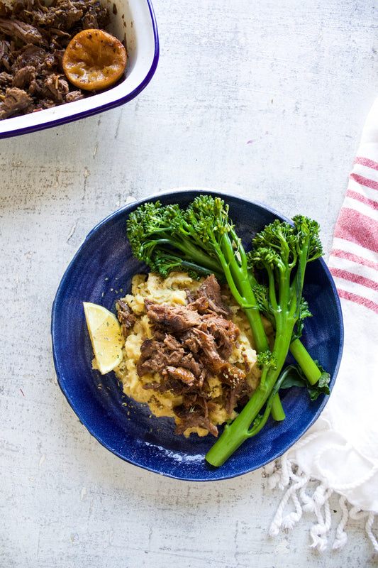 Slow cooked Lamb with Bean Mash and Greens